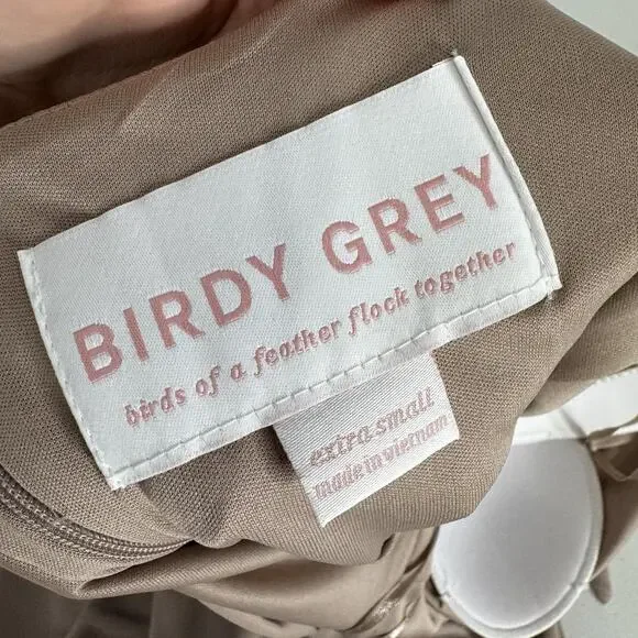Birdy Grey Alex Crepe Maxi Dress Womens XS Taupe Formal Gown Bridesmaid Bow Tie - Picture 9 of 15